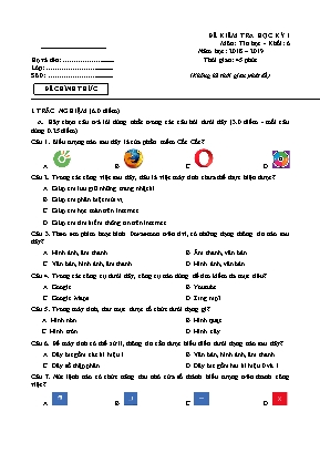 Đề kiểm tra học kỳ 1 môn Tin học Lớp 6 - Năm học 2018-2019
